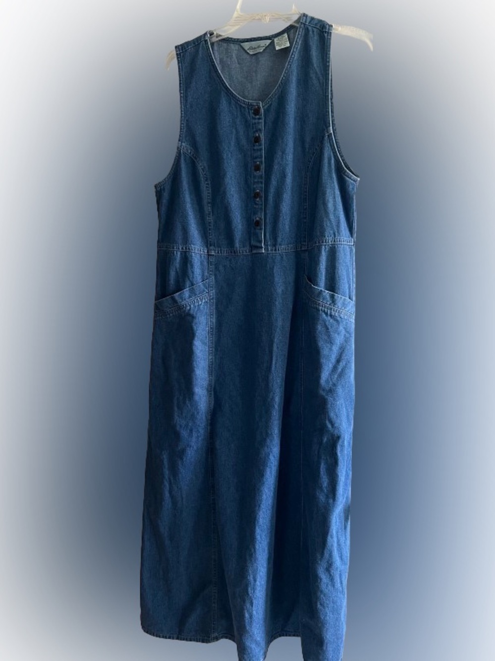 Eddie Bauer Denim Midi Dress Sleeveless Button Front Pockets | Like New